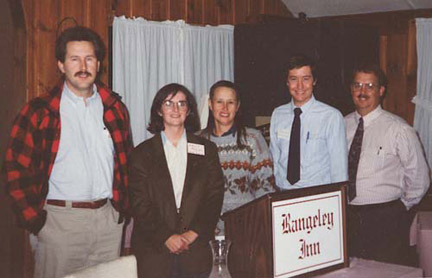 Rangeley Inn, Rangeley, Maine. 1993. Left to Right - Scott Decker, Nancy Adams, Joan Trial, Rod Wentworth, Phil Downey.
