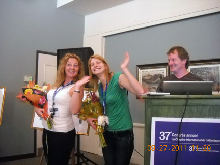 Veronique LeClerc and Arianne Masse were presented flowers by Marc Minglebier for their excellent work setting up the 2011 meeting.