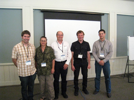 Monday morning session (l to r) Scott Pavey, Joan Trial, Richard Vallee, Marc Minglebier and Graham Goulette (moderator).