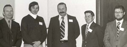 Bangor, Maine. 1976. Left to Right - Chuck Ritzi, Bill Hooper, Angie Incerpi, Dick Hatch, unknown.