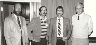 Duchesnay Forestry Station, Duchesnay, Quebec. 1981. Left to Right - Charlie Thoits, Dennis McNeish, Peter Cronin, Paul Johnson.