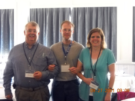 Past Presidents Phil Downey and Kathryn Collet escort our new (OK, he's been around for a while now) Secretary:Treasurer, John Magee.